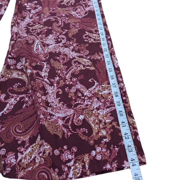Jay Lee XL Paisley Wide Leg Palazzo Pants Boho Festival 70s Maroon Cream Stretch - Picture 9 of 9
